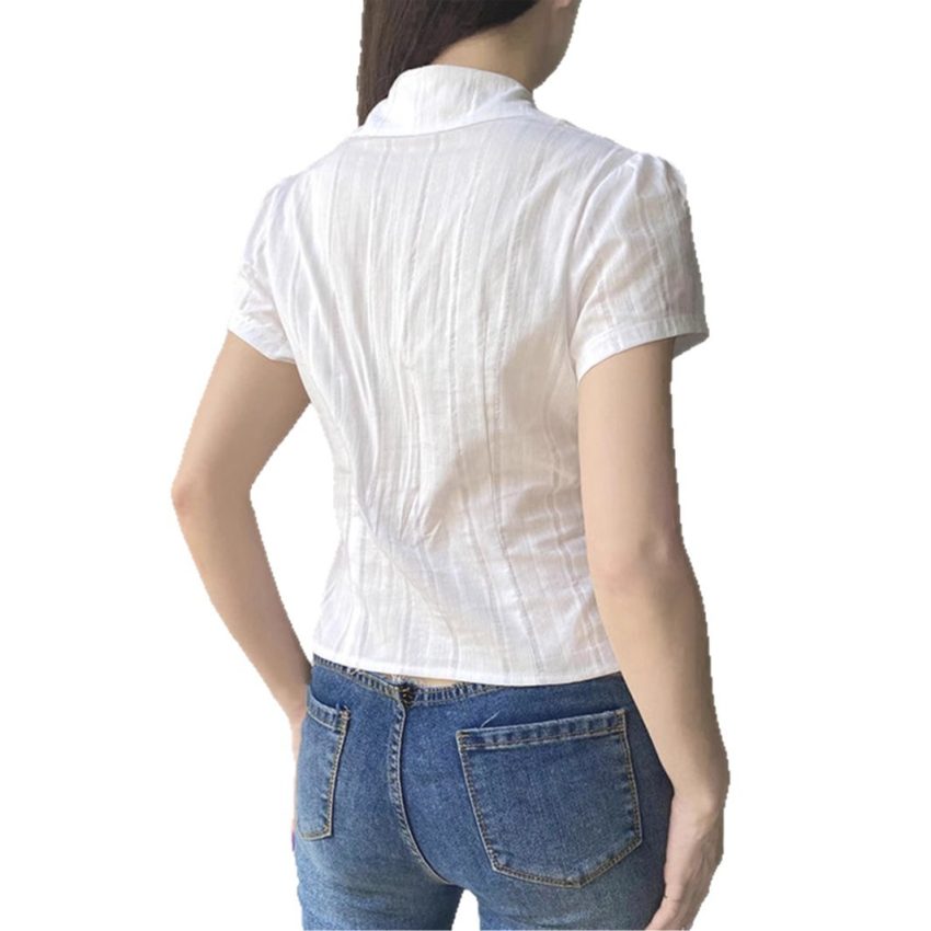 European And American Y2g Hot Girl Style Solid Color Short Sleeve Women's Open Shirt