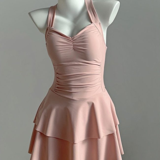 Dress Style Backless Bow Women's Swimsuit With Chest Pad