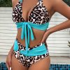 Women's Fashion Plus-size Bikini Set, Sexy Leopard Print Contrast Color Swimsuit Two-piece Set, Vacation Style Bikini.