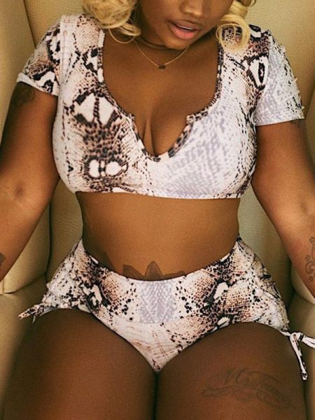 Women's Printed Short Top And Tight Shorts Suit