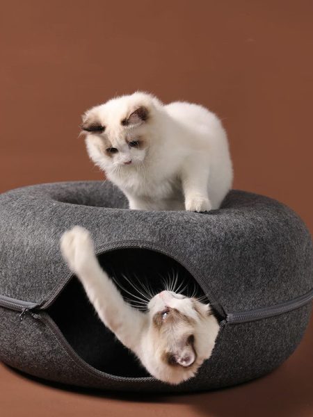 Four Seasons Available Cat Nest Round Woolen Felt Pet Dual-use Cat Nest Tunnel Interactive Training Toy Grey Felt Cat Nest
