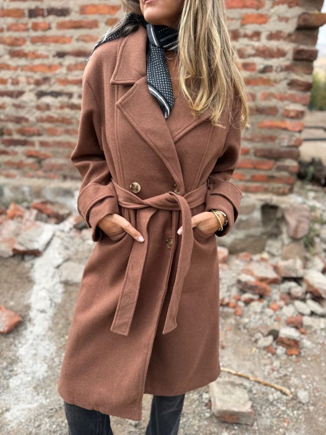 Autumn And Winter Lacing Cardigan Casual Long Sleeve Lapel Woolen Pocket Coat Women