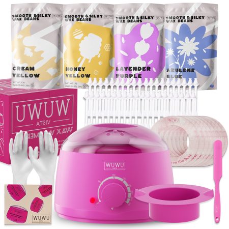 WUWUVISTA 60 Pcs Waxing Kit - With Warmer, Wax Beans & Silicone Accessories For Full Body, Nose & Facial Use, Easy-Clean