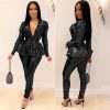 Women's Slim-fit Fashion Bronzing Long-sleeved Two-piece Suit