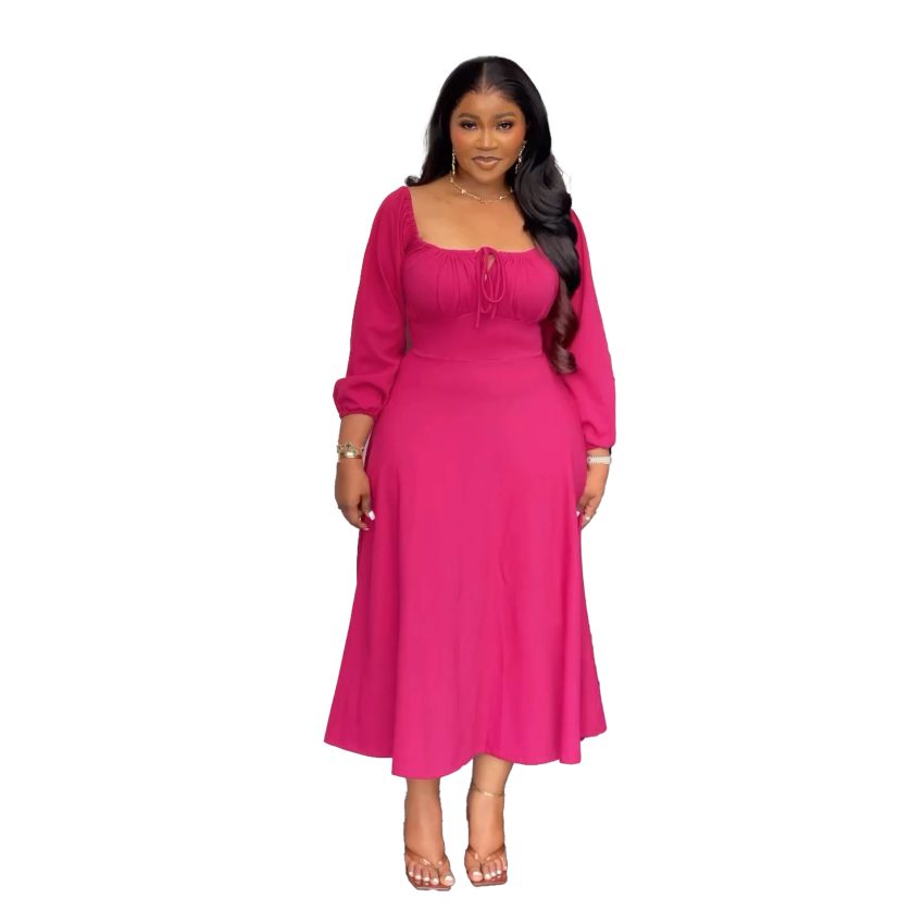 Waist-tight A- Line Hem Dress Women