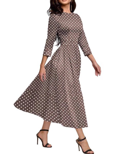 Slim Fit Waist Retro Printed Dress Women With Pockets