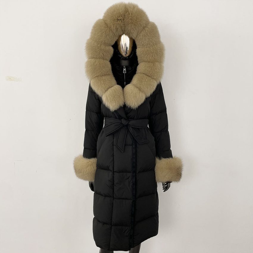 Thickened Long Section White Goose Down Slim Fit Women's Coat