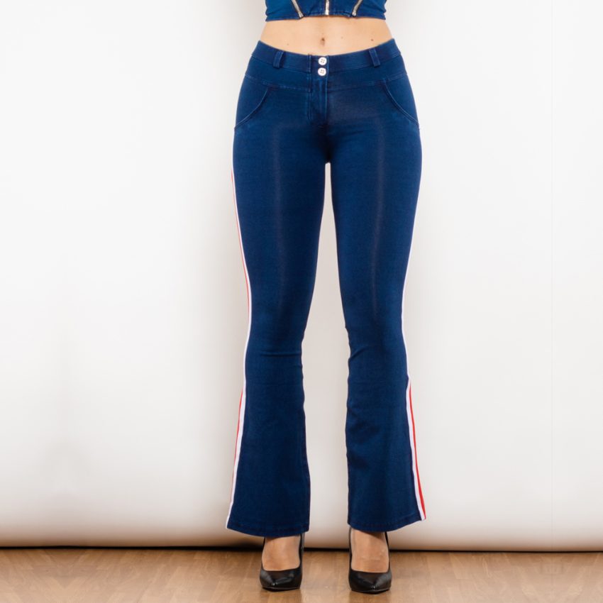 Shascullfites Melody Jeans Push Up Effect Skinny Jeans Sexy Lift Striped Flare Jeans Women's Denim Pants