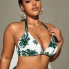 Women's Fashionable Bikini Top - Sexy Neckline Tropical Print Swimsuit - Beach Style