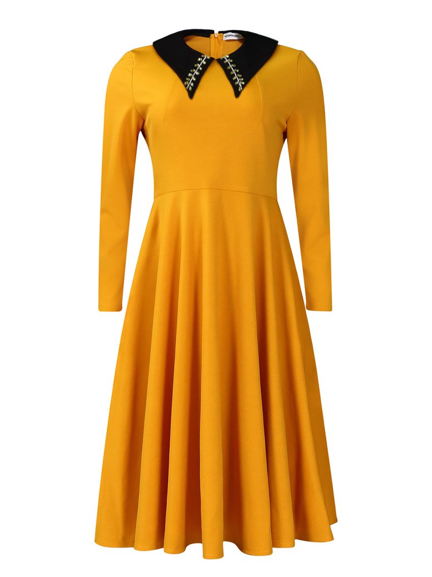 Long Sleeve Lapel Elegant Slimming Large Hem Dress