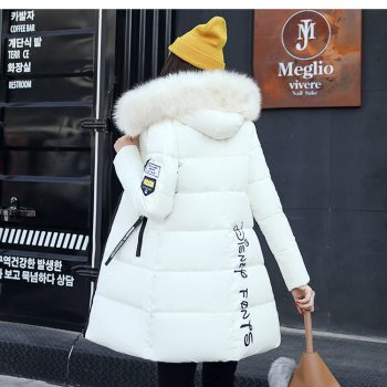 Women's Mid-Length Padded Jacket with Fur Collar