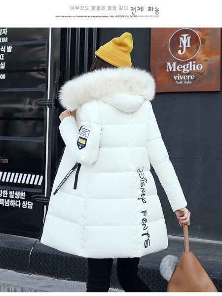 Women's Mid-Length Padded Jacket with Fur Collar