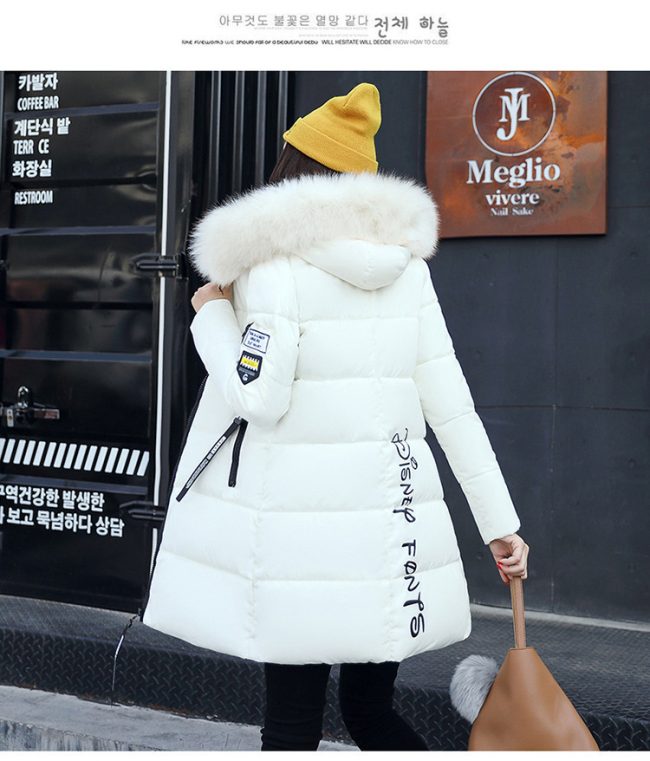 Women's Mid-Length Padded Jacket with Fur Collar