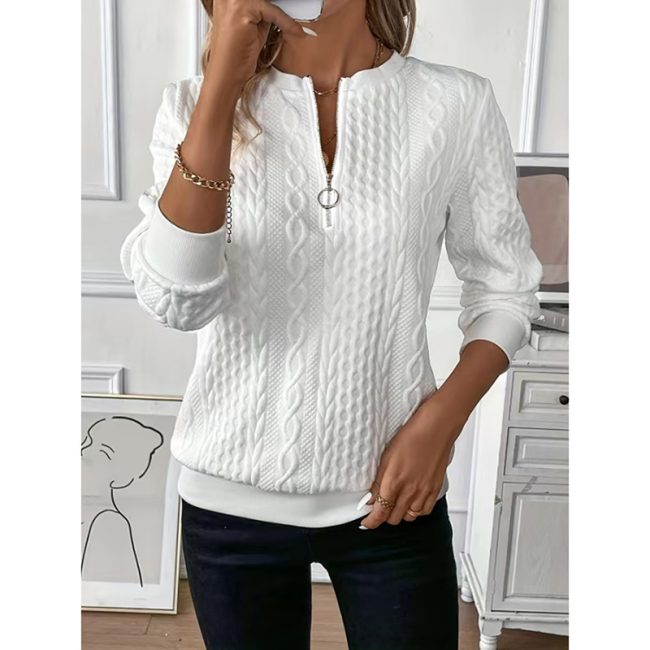 Women's Textured Half Zip Pullover Tops Casual Long Sleeve Crewneck Sweatshirts