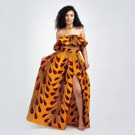Two-piece long skirt with split neck