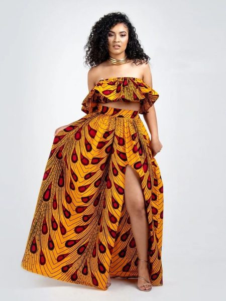 Two-piece long skirt with split neck