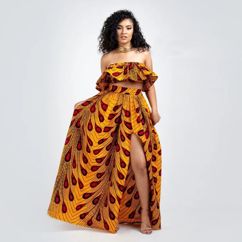 Two-piece long skirt with split neck