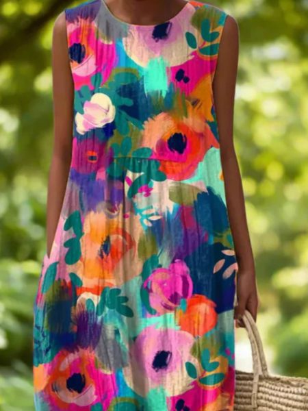 Sleeveless Round Neck Loose Dress For Women