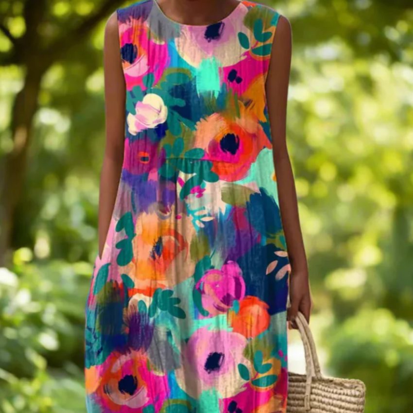 Sleeveless Round Neck Loose Dress For Women