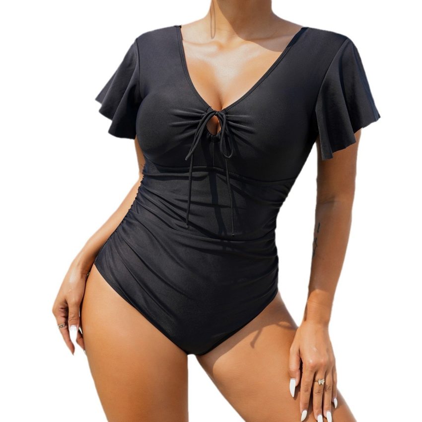 Tight-fitting High Elastic Belly-covering Short Sleeve Swimsuit