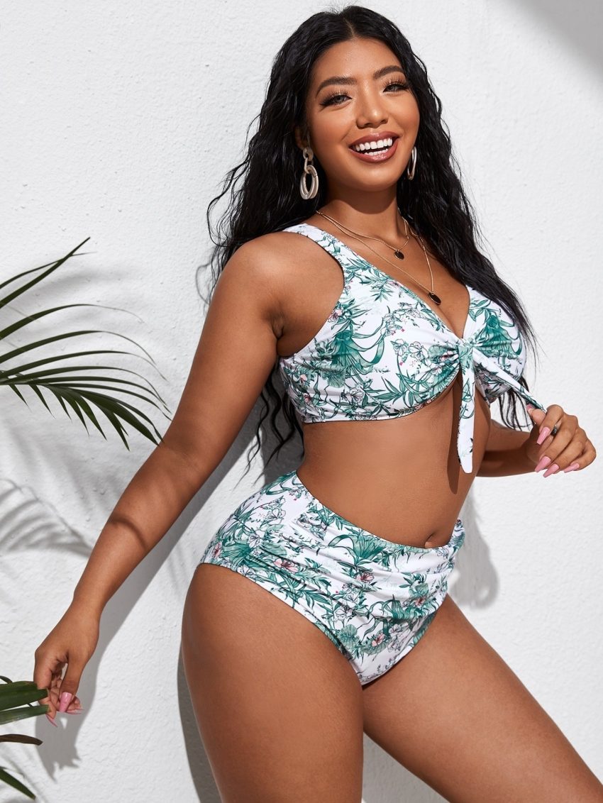 Long Sleeve Split Bikini Two-piece Set Plus Size Swimsuit