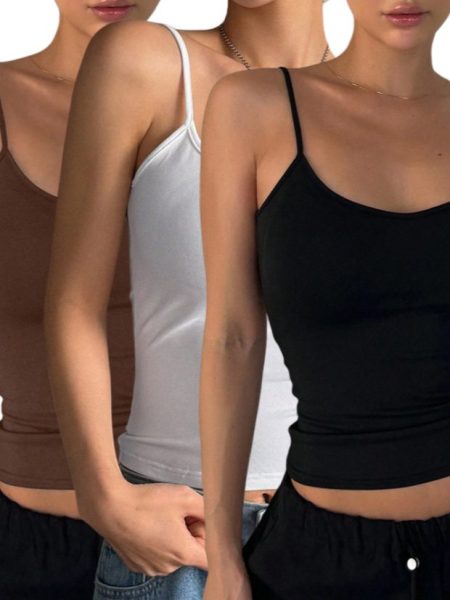 Women's Solid Color Casual Slim-Fit Backless Camisole Top 3PC Set