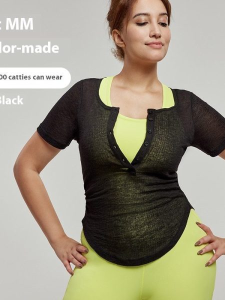 Plus Size Yoga Wear Blouse Short Sleeve Waist-controlled