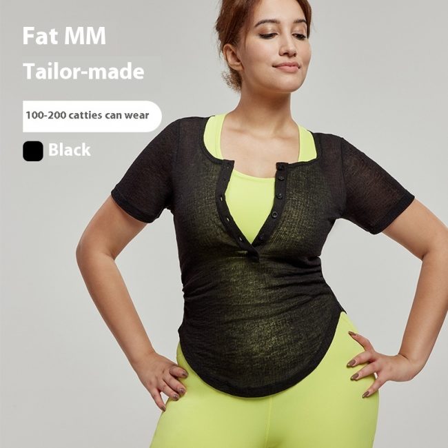 Plus Size Yoga Wear Blouse Short Sleeve Waist-controlled