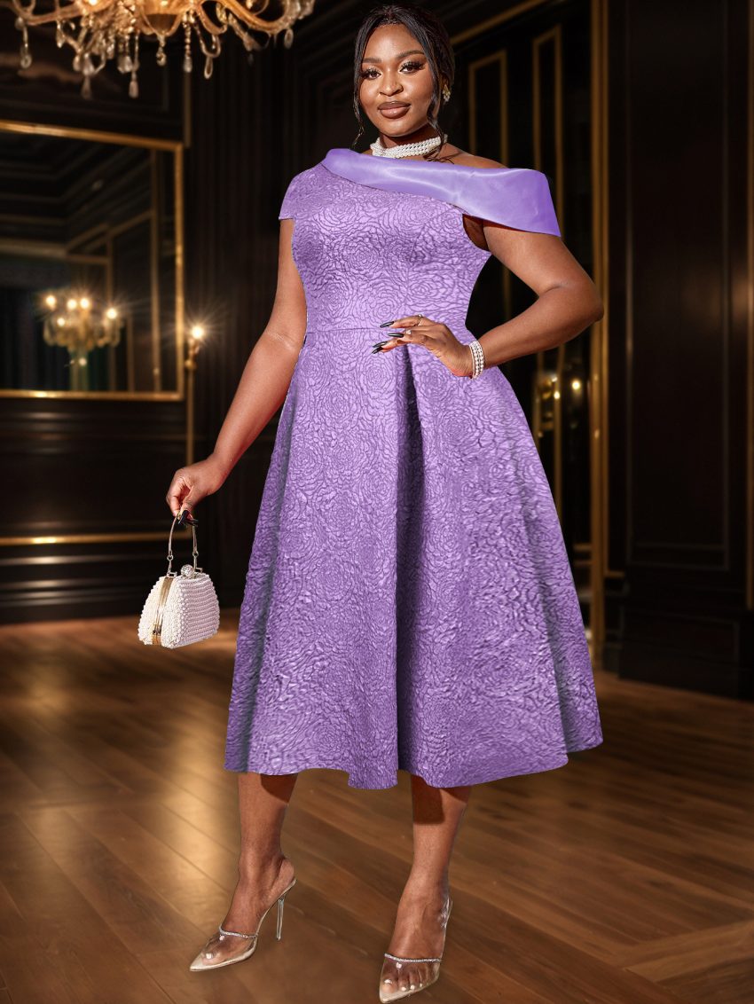 Jacquard Party Banquet Diagonal Collar Large Skirt A- Line Dress