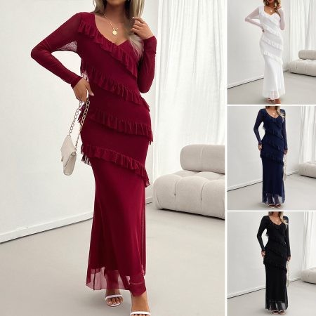 Women's Elegant Slim Fit Mesh V-neck Dress