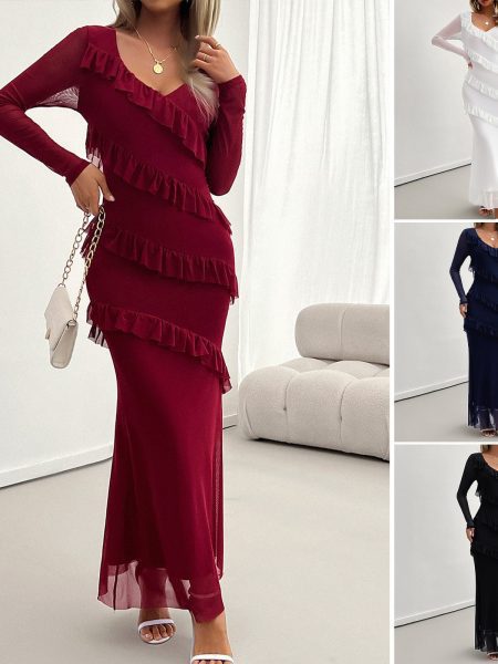 Women's Elegant Slim Fit Mesh V-neck Dress