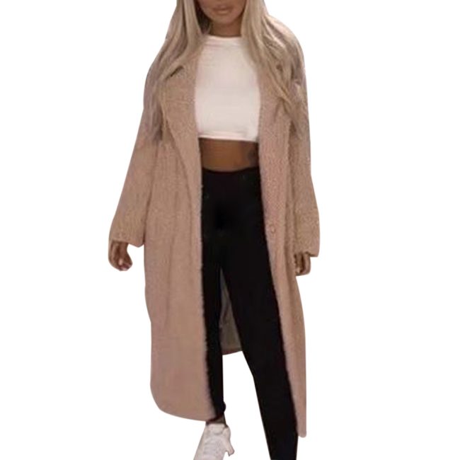 Solid color long coat faux fur coat soft plush thick