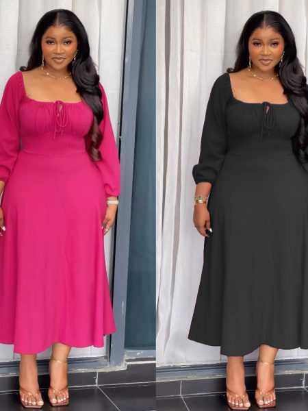 Waist-tight A- Line Hem Dress Women