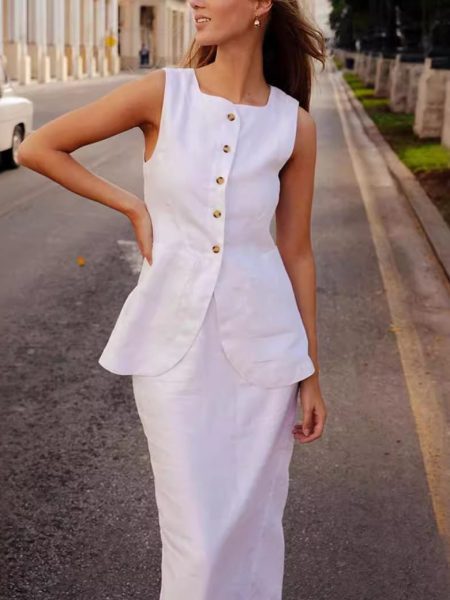 French Laziness Casual Cotton Square Collar Sleeveless