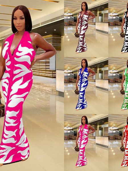 Backless Cardigan Printed Dress Women