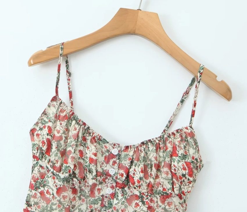 Printed Sling Slim Fit Backless Mid-length Dress