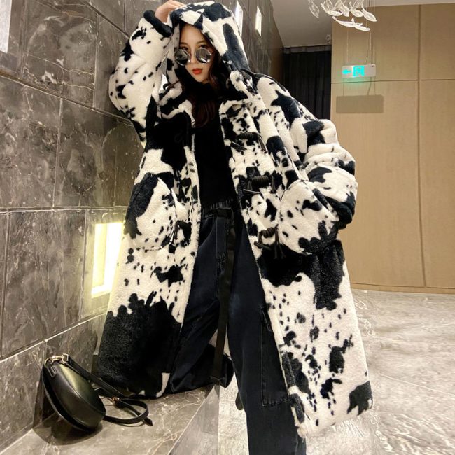 New Cow Pattern Winter Coat for Women