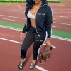 Women's Letter Embroidery Zip-Up Track Suit Set With Side Stripes