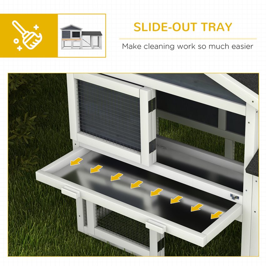 58inch Wooden Rabbit Hutch With Run, Removable Tray, Asphalt Roof, Lockable Doors And Ramp, Gray