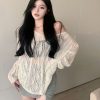 New Hot Girl Hollow Out V-neck Sun Protection Sweater Women