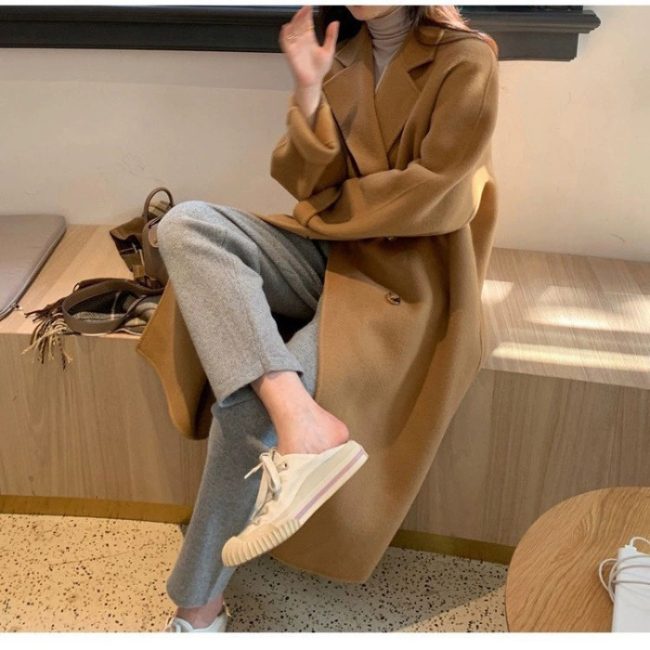 High-grade Gray Woolen Coat For Women Autumn