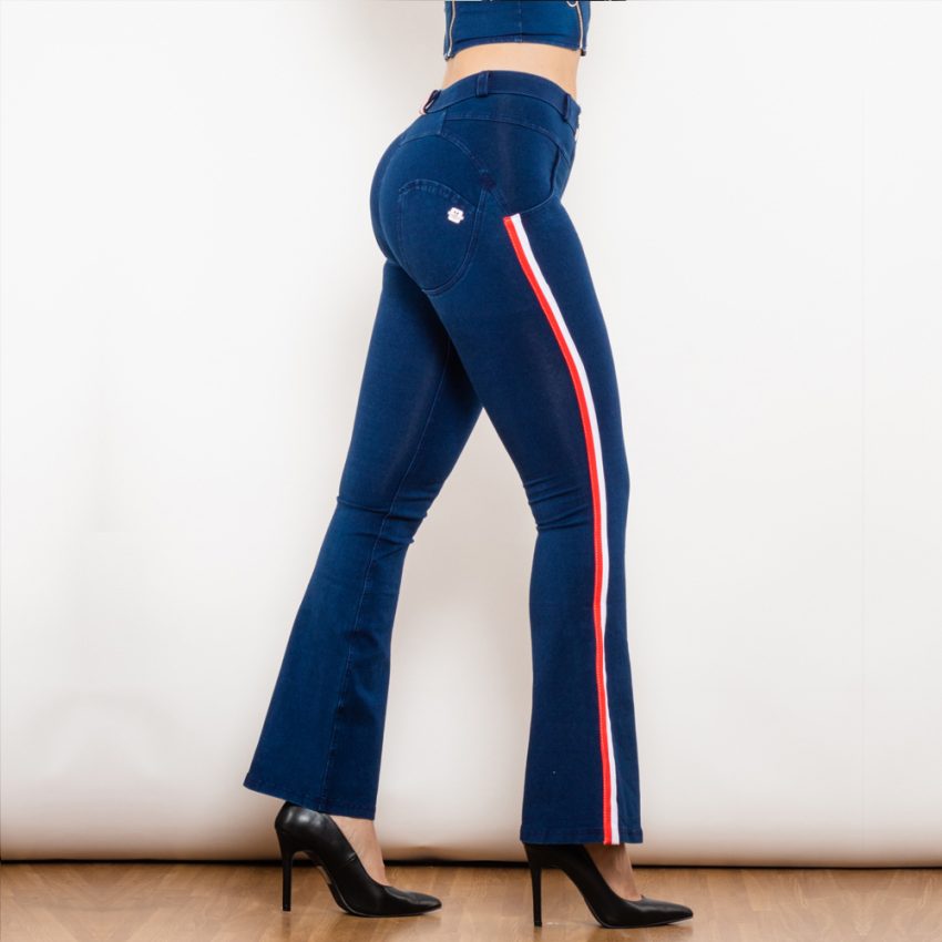 Shascullfites Melody Jeans Push Up Effect Skinny Jeans Sexy Lift Striped Flare Jeans Women's Denim Pants