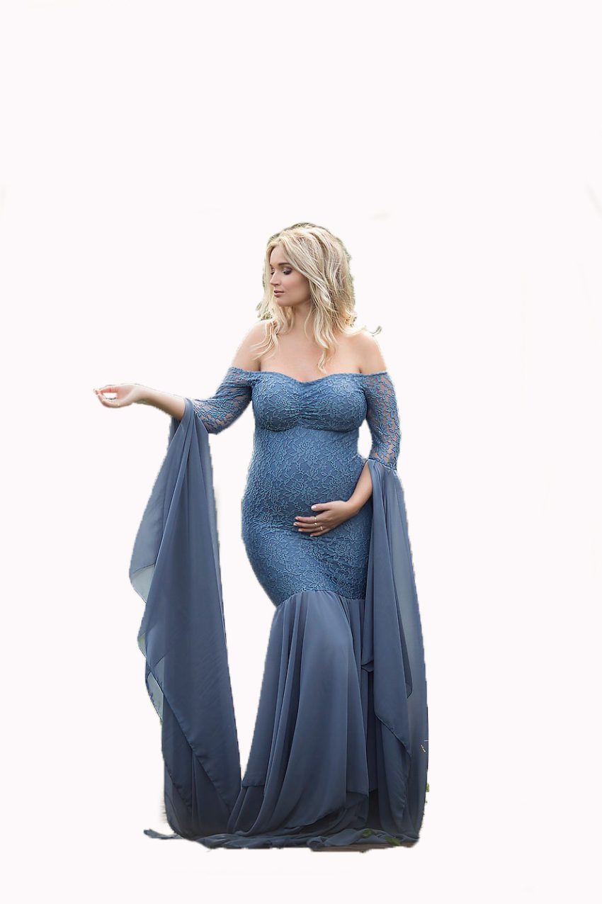 Women's Clothing Lace Stitching Pregnant Women Super Long Sleeve Dress