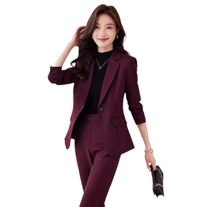 Red Blazer Women's Fall Winter Fashion Temperament Goddess Style Suit Suit