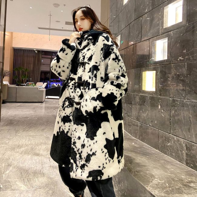 New Cow Pattern Winter Coat for Women