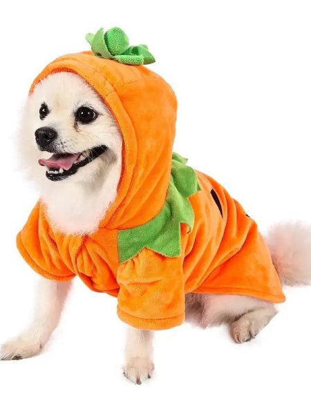 Dog Hoodie Cute Funny Halloween Style Pumpkin Cosplay Costume Warm Puppy Fleece Clothes