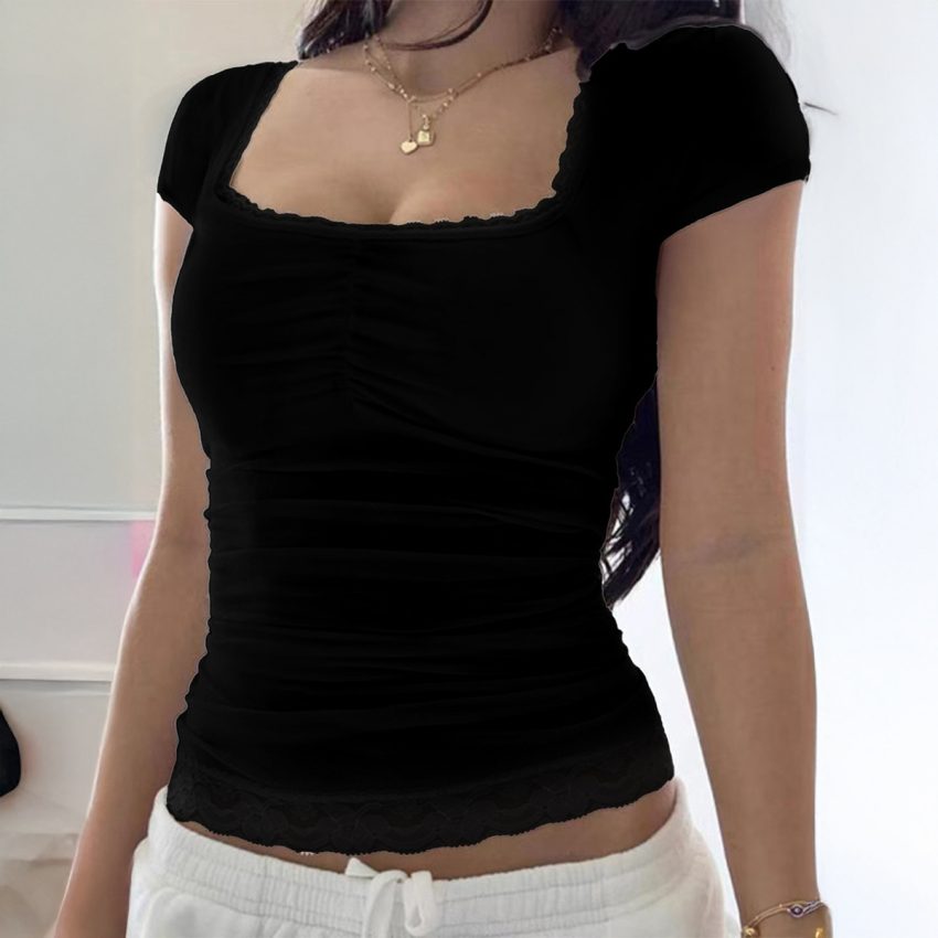 European And American Sexy Hot Girl Style Lace Short Sleeve