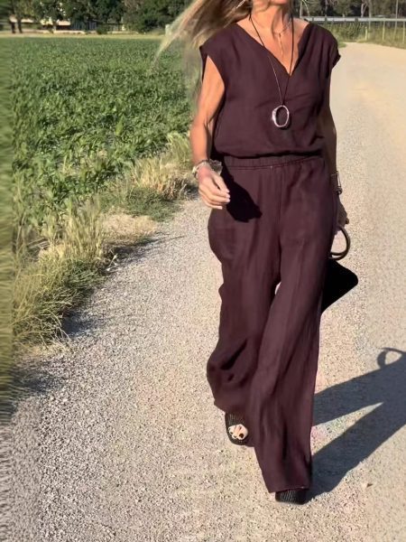 Cotton Linen Sleeveless Casual Vest Trousers Two-piece Set