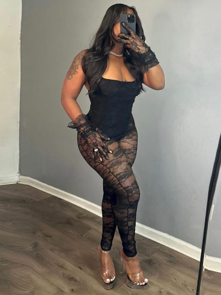Sexy Women Clothing Sling Style Stitching Sheer Cutout High Elasticity Jumpsuit