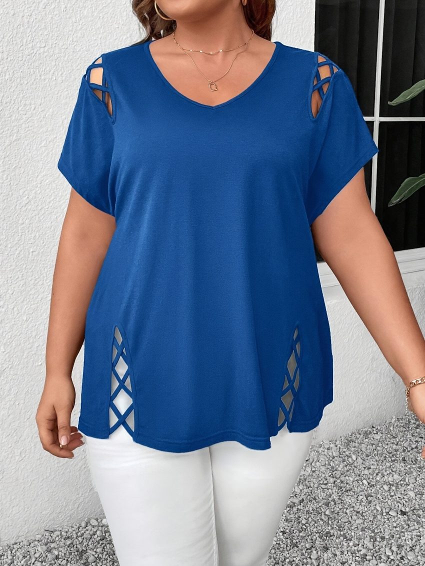 Women's European And American V-neck Cross-strap Short-sleeved T-shirt